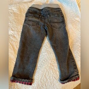 Cat & Jack toddler boy black jeans with warm red plaid lining Size 2t